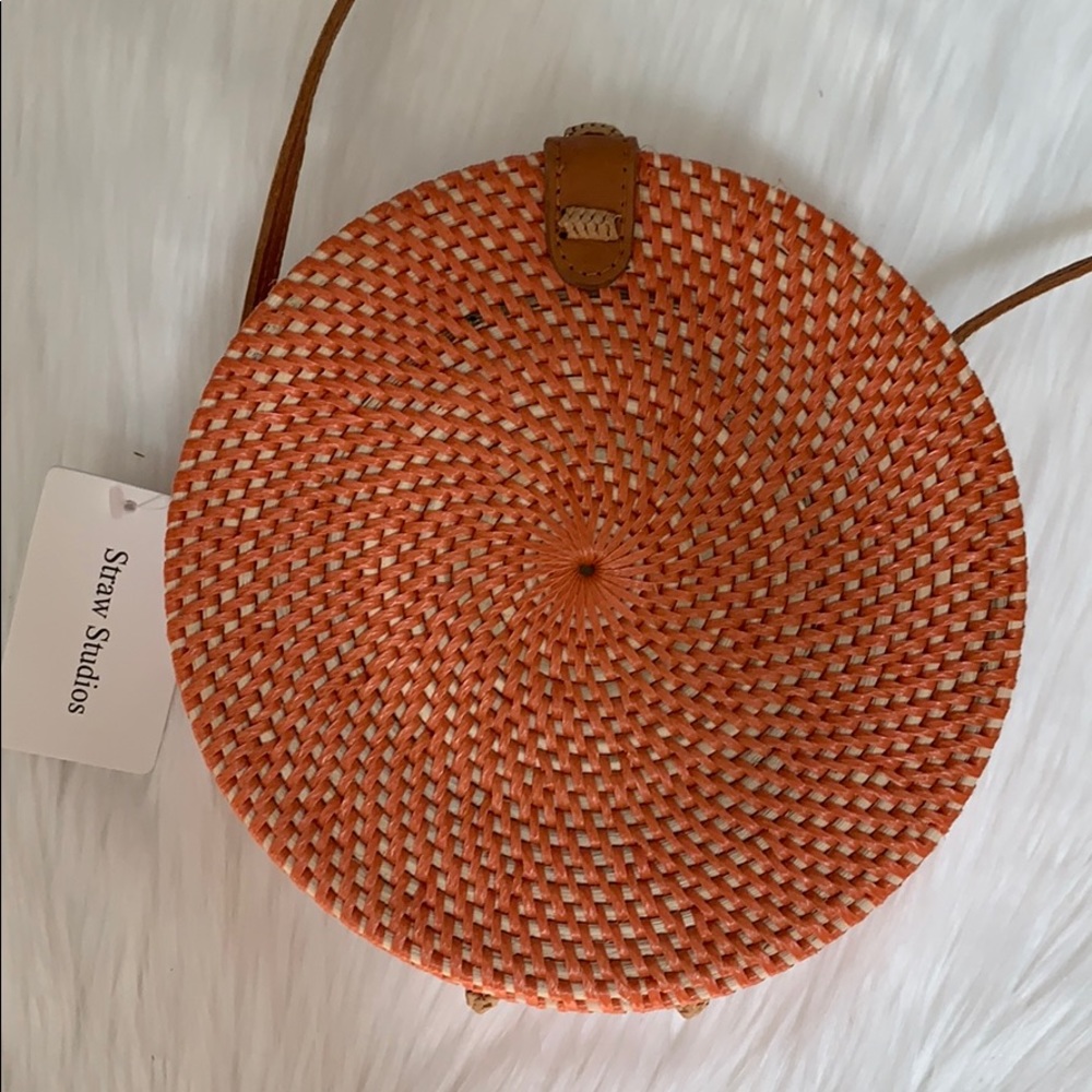 Handmade rattan round crossbody
